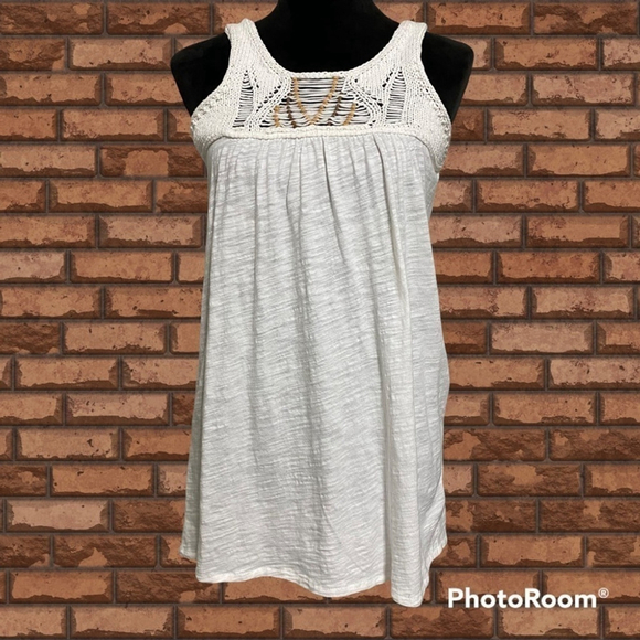 Velvet Tops - Velvet sleeveless boho tank top beads white size Medium